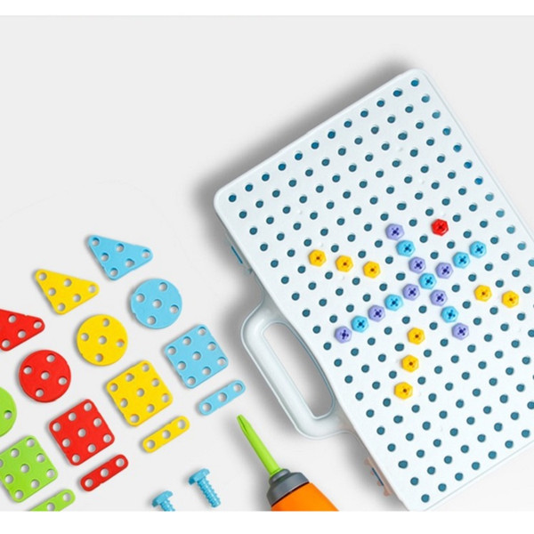 OBCANOE Drill Screw Driver Play House and Jigsaw Puzzle Kids Use Toy Electric Screw Dri to Fixate Colorful Plate on Board