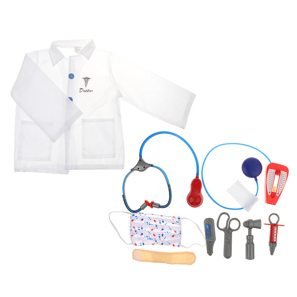 Kids Doctor Surgeon Costume, Role Play Costume Doctor Fancy Dress Set with Scissors, Surgical Mask and Stethoscopes