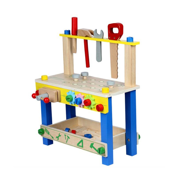 1set Kids Wooden Tool Toys Bench Adjustable Pretend Play Building Set Height Workshop Bench Toy for Children Kids Toddlers