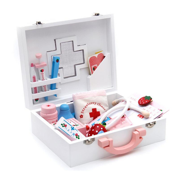 Pretend Medicine Cabinet Toy For Cosplay Doctor Wooden First Aid Kit Funny play House Educational Toys Great Gifts For Children