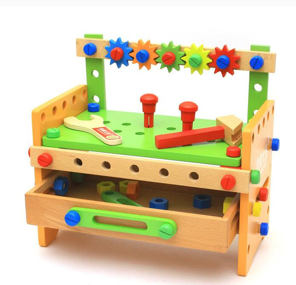 Changeable Wooden Toolbox Workshop Tool Bench Kids Children Engineer Pretend Play Toys