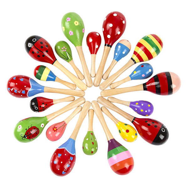 Multicolor Baby Wooden Maraca 2sizes 12cm 19cm Toy Cute Rattle toys Orff musical instruments Educational Toys for baby children