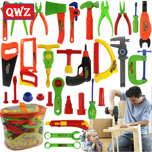 QWZ 34pcs/Set Play House Toy Maintenance Tools Portable Children Toolbox Simulation Repair Kit Kids Educational For Boy Toy Gift