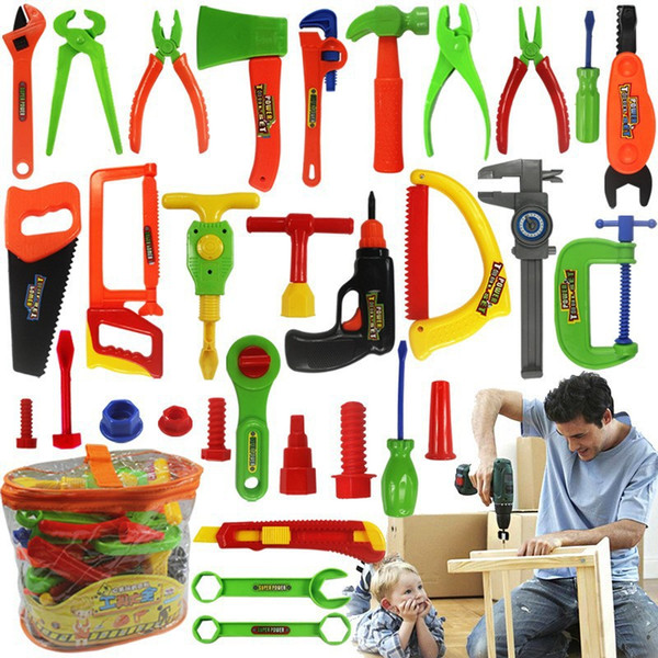 34pcs/set Play house toy boy electric maintenance tools Mobile suit child toolbox simulation DIY tools Pretend mechanic props