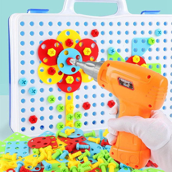 Children Toys Drill Puzzle Educational Toys DIY Screw Group KidsTool Kit Plastic Boy Jigsaw Mosaic Design Building Toy