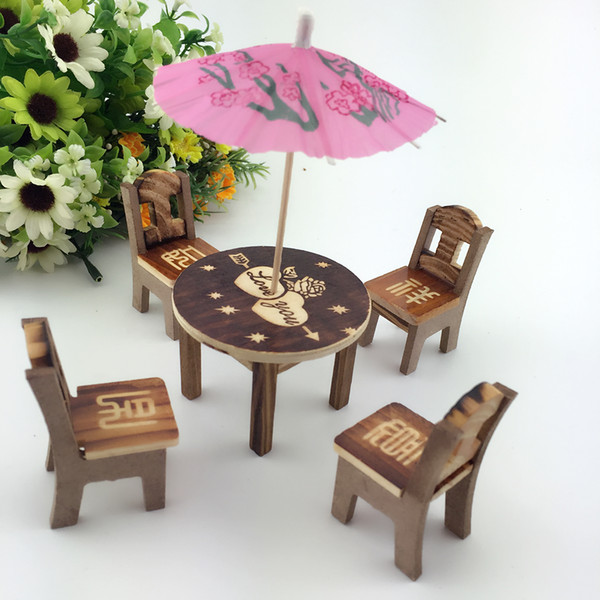 Free shipping Eight Immortals Table baby Wooden table and chair Children's simulation toy House Wooden chair model Mini set