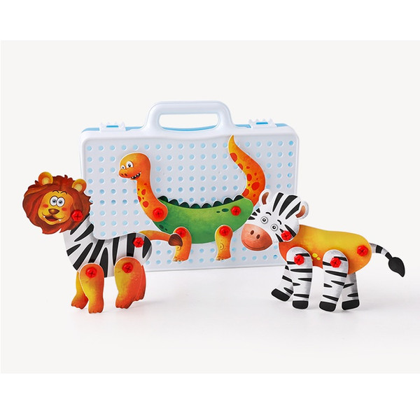 OBCANOE Drill Screw Driver Play House and DIY Animal Puzzle Kids Use Toy Electric Screw Drive to Fixate Colorful Animals on Board