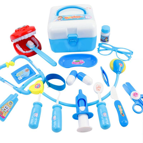 Kids Simulation Doctor Pretend Play Set Toy Medicine Box Instruments Nurse Children Baby Playsets 1Set=18*Tools+1*Case