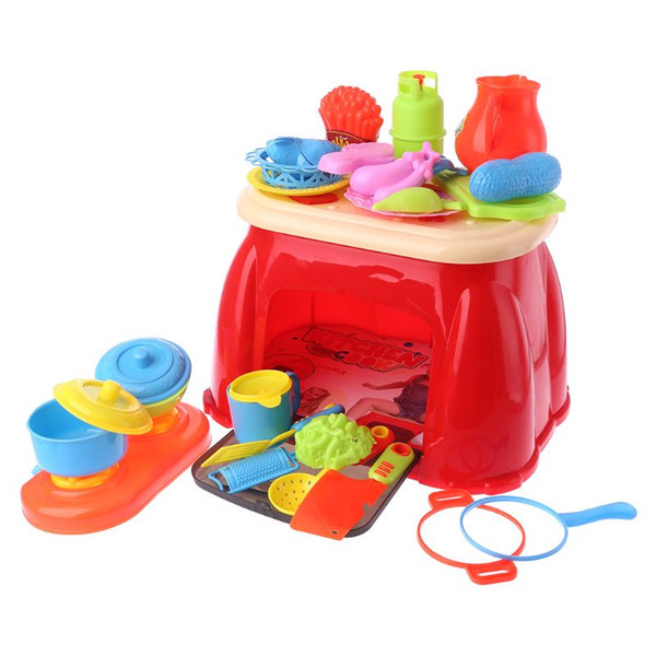Portable Simulation Kitchen Make Up Tools Education Kit Set Role Play Storage Case Stool For Children Kids Toys