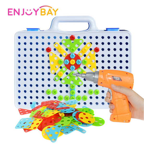 Enjoybay 3D Assembled Blocks Sets Toys Electric Drill Nut Disassembly Match Tool Kids Jigsaw Toy Educational Christmas Gifts