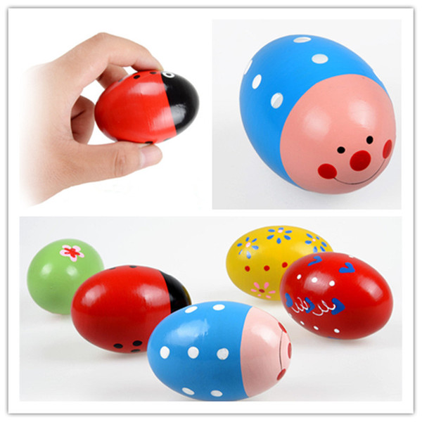 Baby Wooden Egg Toy 10*6cm Cute Colorful Maraca Educational Wooden Toy Orff musical instruments Educational Toys