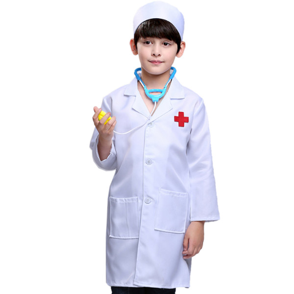 90/110/130 Cm Children Doctor Enfant Pretend Play Toys Nurse Professional Role Playing Costume Long Sleeve With Doctor+Cap