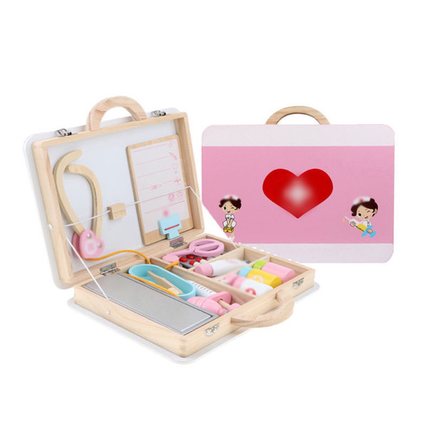 15Pcs/Set Wooden Medical Box Case Doctor Nurse Kits Role Play Set Kids Toy Gift