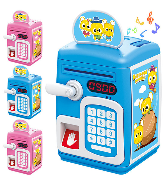 New Creative Children Pretend Play Gift Cartoon Automatic Roll Money Piggy Bank Large ATM Fingerprint Password Toys for Kids