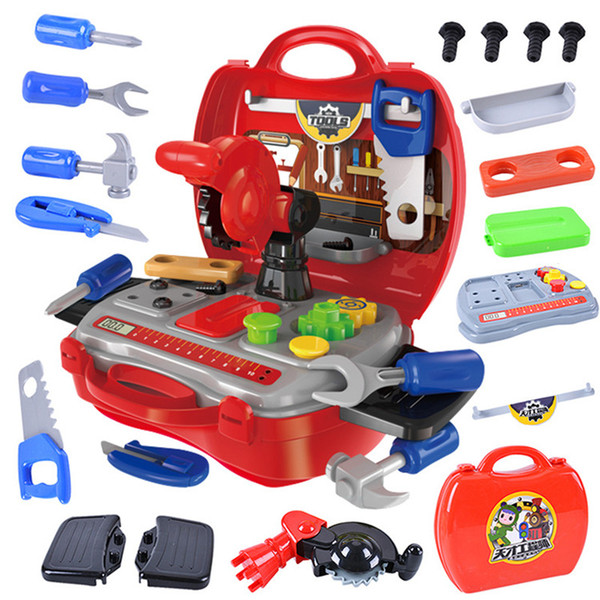 19 PCS/Set Simulation Builders Role Play Tool Kit Children Kids Cosplay Construction Tool Box DIY Play House Building Kit Toy