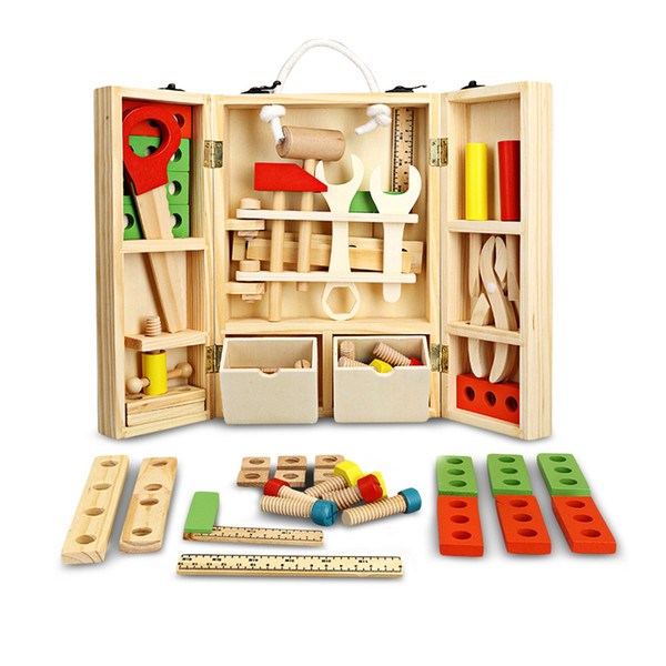 DIY Portable Wooden Tool Toys For Children Repair Tools Pretend Play Engineering Maintenance Tool Toys Kids Christmas Gifts VB