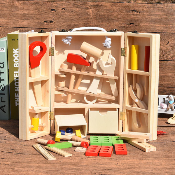 Free shipping kids toys Toolbox Set Wooden simulation Woodworking box boy Puzzle screwdriver tool Set