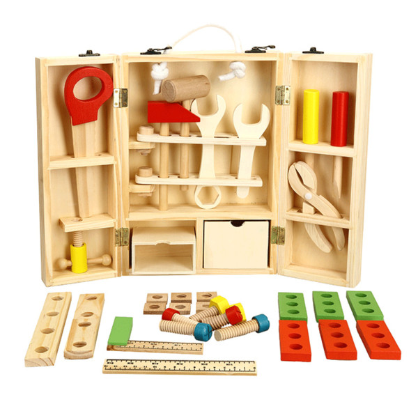Wooden DIY portable multi-function simulation toolbox set combination, children's puzzle play house disassembly toy, tool workshop series!