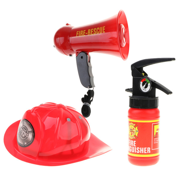 wholesale Fire fighter Megaphone w/ Siren Sounds Helmet & Extinguisher for Fireman Dress Up - Boy Fire Rescue Role Play Pretend Game