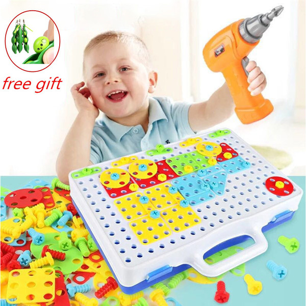 Kids Drill Toys Creative Puzzles Play Toys Set Electric Screws Nuts Tools Building 3D Puzzles For Children For Boys