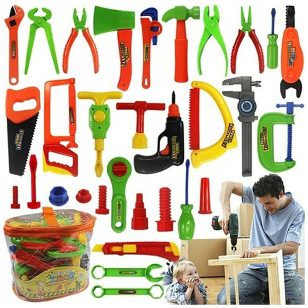32Pcs Boys Repair Tools Toy Kid Pretend Play Tool Set Construction Maintenance Tool Toy Kit For Child Toy Plastic Carpentry Tool