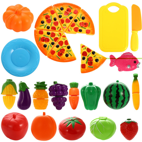 24PCS Plastic Cutting Fruits and Vegetables Set with Pizza Play Food Set for Pretend Play Random allocation