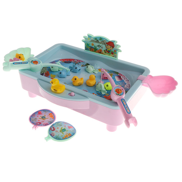 22Pcs Electric Rotating Fish Pool With Light & Music Magnetic Fishing Pole Rod Fish Organisms Model Set Kid Toy Educational #B