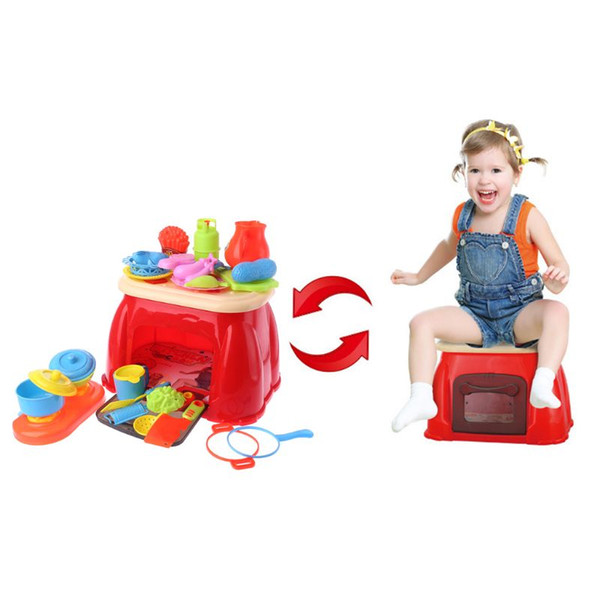 Portable Simulation Kitchen Make Up Tools Education Kit Set Role Play Storage Case Stool For Children Kids Toys