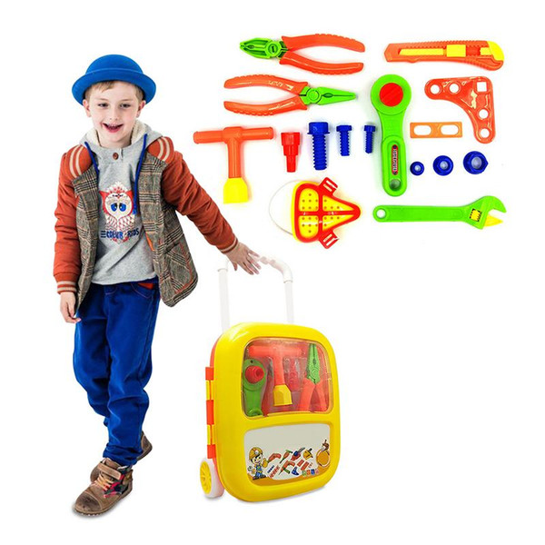 18pcs/set Kids Repair Tool Set Pretend Play Workbench For Toddlers With A Trunk Shaped Plastics Case Construction Accessories