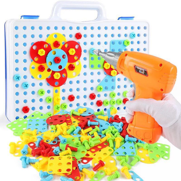Montessori Educational Plastic Toys For Children Boys Kids Drill DIY Puzzle Screw Group Tool Toys For Boy Gift Jigsaw Mosaic Toy