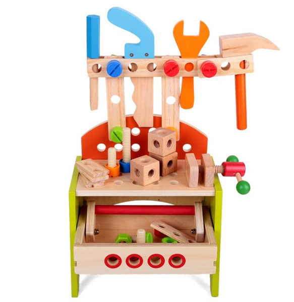 Multifunctional Wooden Workbench with Tools and Accessories - Pretend Toys Construction Tool