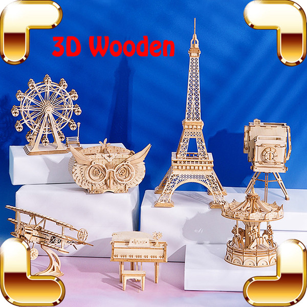 Children Gift Merry Go Round 3D Puzzles Model DIY Wooden Puzzle Collection Educational Kids Learn Tool Wood Decoration Present