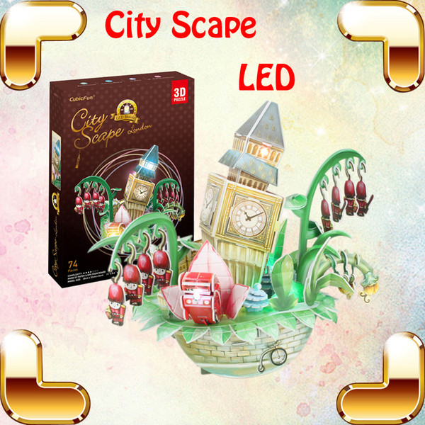 New Arrival Gift Famous Cityscape 3D Puzzle Model Building Cute DIY Toys Decoration LED Display Education Assemble Structure Toy