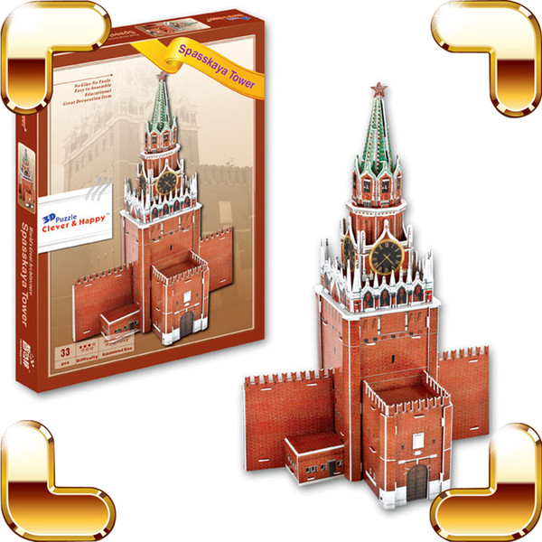 New DIY Gift Spasskaya Tower 3D Puzzle Model Building Tower Puzzle Learning PCS UP Game IQ Improve Kids Family Work Toys Present