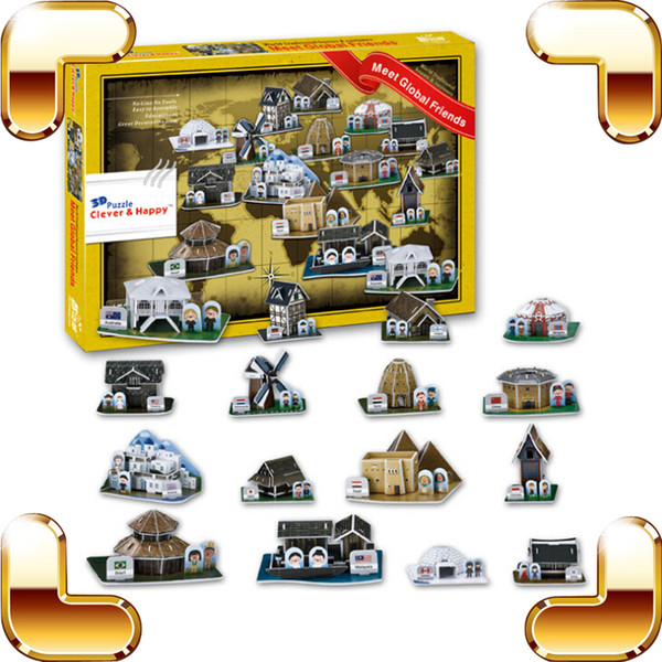 New Year Gift Global House 3D Puzzle Different Country Building Puzzle Model House DIY PUZ Build For Fun Paper PCS Toys Present