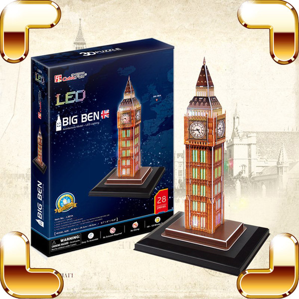 New Arrival Gift Big Ben 3D Puzzles LED Display Decoration DIY Building Model Assemble Kids Children Learning Adult Family Work