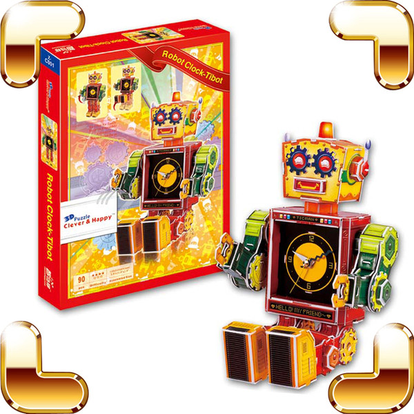 New DIY Gift Robot Clock-Tibot Series 3D Puzzles Cartoon Robot Model Kids Education Tool Paper DIY Puzzle Brain Game For Children