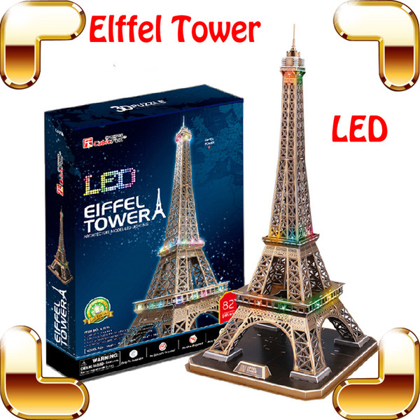 New Arrival Gift Eiffel Tower 3D Puzzles Model Building Toys LED Light Display National Mark DIY Learning Game Present Decoration