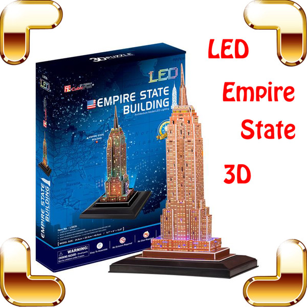 New Year Gift Empire State Building 3D Puzzles Model Building LED High-rise Models DIY Handmade Education Toys Decoration Present