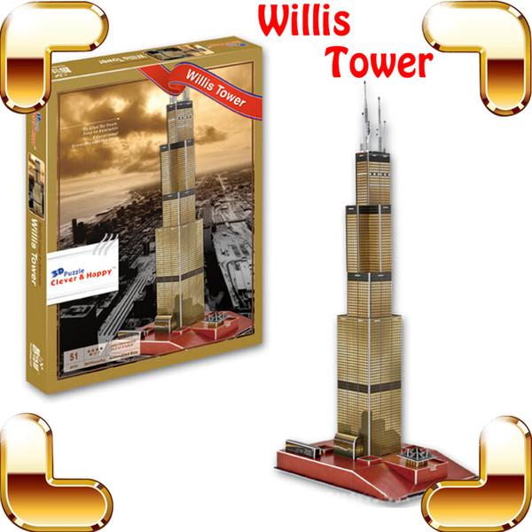 New Year Gift Chicago Willis Tower 3D Puzzle Edifice Puzzle High-rise Building Puzzle DIY Brain Build Toy Decoration Collection