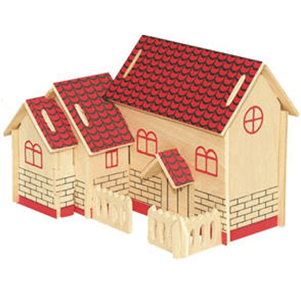 The simulation model of 3D assembled wooden puzzle DIY for students children's educational toys 3D wooden puzzle toy-Red House