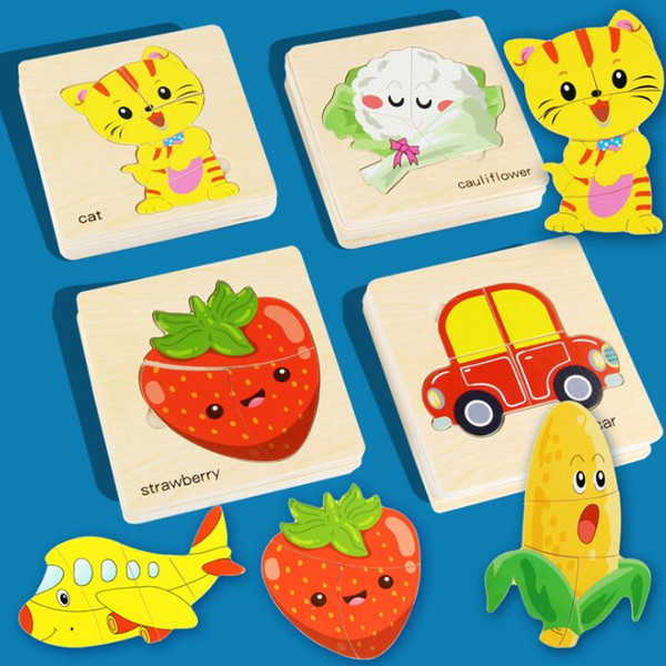 Kids 3D Puzzles Jigsaw Wooden Toys For Children Cartoon Animal Traffic Puzzles Intelligence Children Early Educational Toys Training Toy