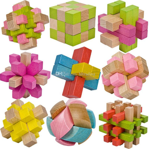 2018 new Classic 3D IQ Wooden Brain Puzzle toys Bamboo Interlocking Puzzles Game 3D Kong Ming lock 10 styles C4445