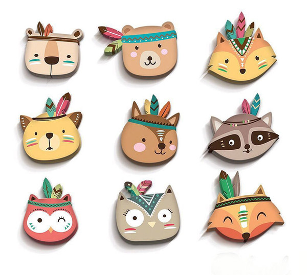 Animal Wall Decoration Owl Fox Building Block Wooden Toy Model Creative Baby Kid Room Cute sticker Christmas Birthday Gift