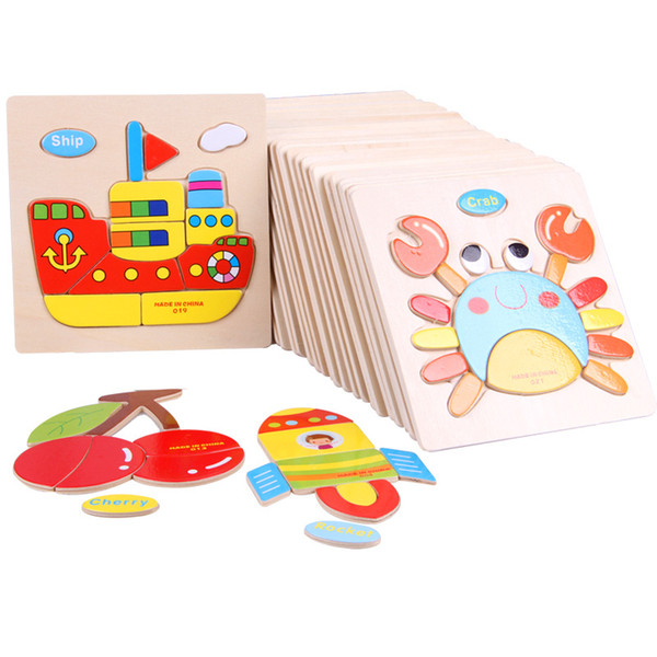 Wooden 3D Puzzle Jigsaw Wooden Toys For Children Cartoon Animal Puzzles Intelligence Kids Children Educational Toy