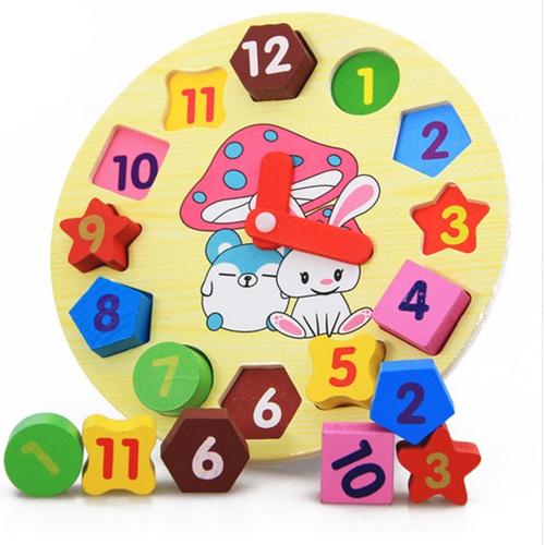 Baby Kids Childrens Education Wooden Puzzle Toys Wooden Digital Clock Jigsaw Toy Geometry Stacking Toys Wholesale