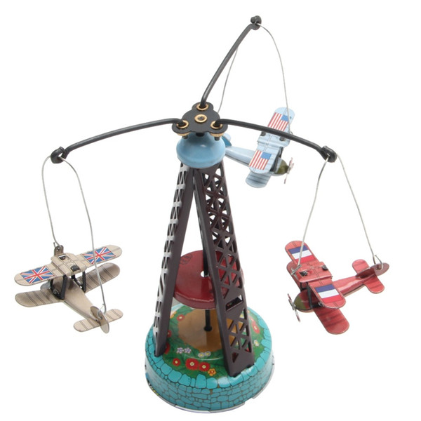 New Vintage Wind Up Rotating Airplane Carousel Clockwork Toy Collectible Gift