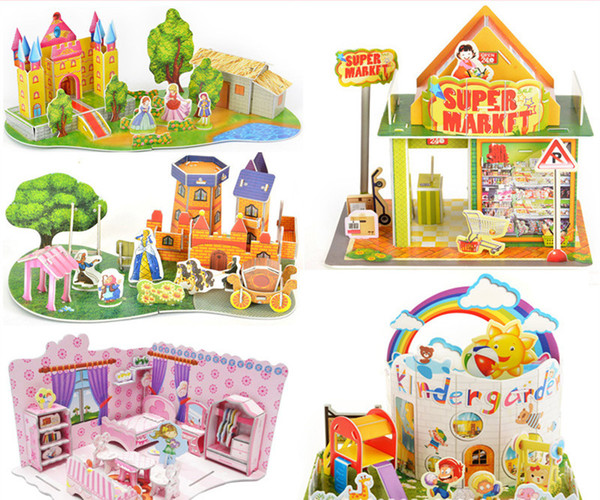 3D DIY Puzzle Jigsaw Baby toy Kid Early learning Castle Construction pattern gift For Children Brinquedo Educativo Houses Puzzle