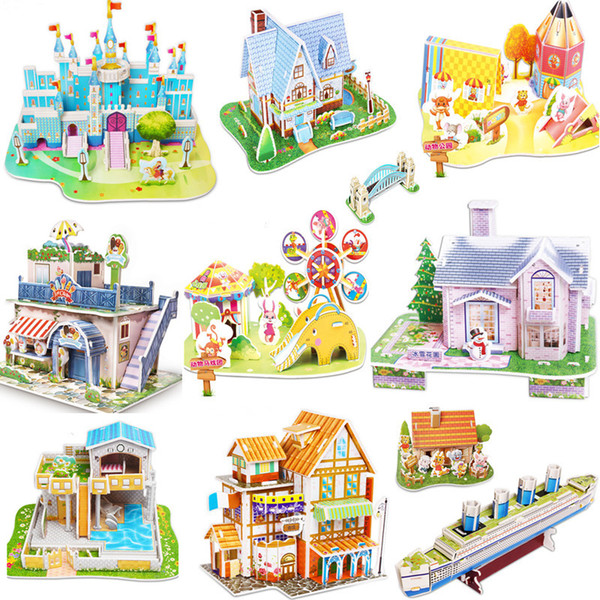 3D DIY Puzzle Castle Model Cartoon House Assembling Paper Toy Kid Early Learning Construction Pattern Gift Children House Puzzle