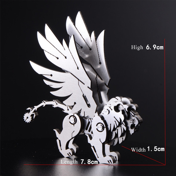 3D Detachable Stainless Steel Scorpion Tail Lion Assembled Model Silver Decoration Toys Models For Boys Free Glue 7.8*6.9*1.5cm